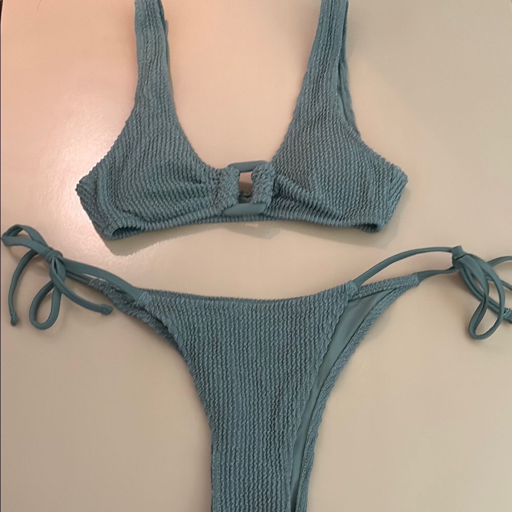 Textured Teal Bikini Set